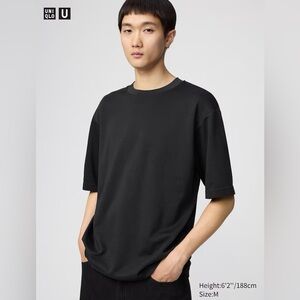 Uniqlo Black AIRism Cotton Oversized T-Shirt | Half-Sleeve